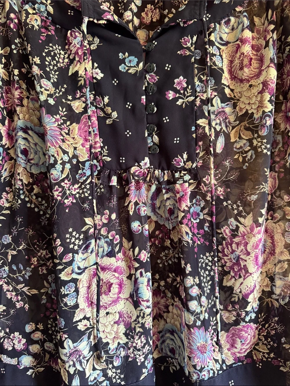 LOFT Navy Floral Puff-Sleeve Peasant Blouse